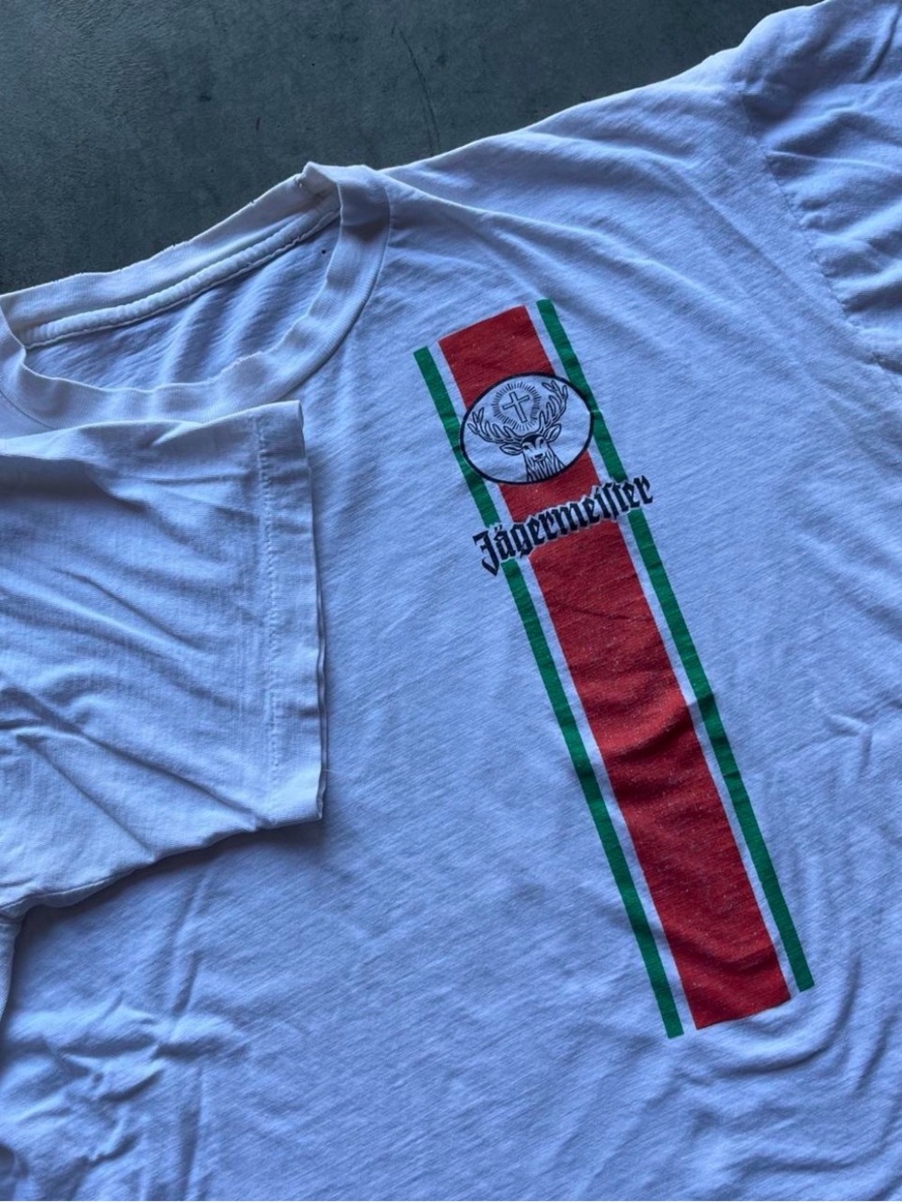 Jagermeister White T-Shirt with Red and Green Racing Stripe